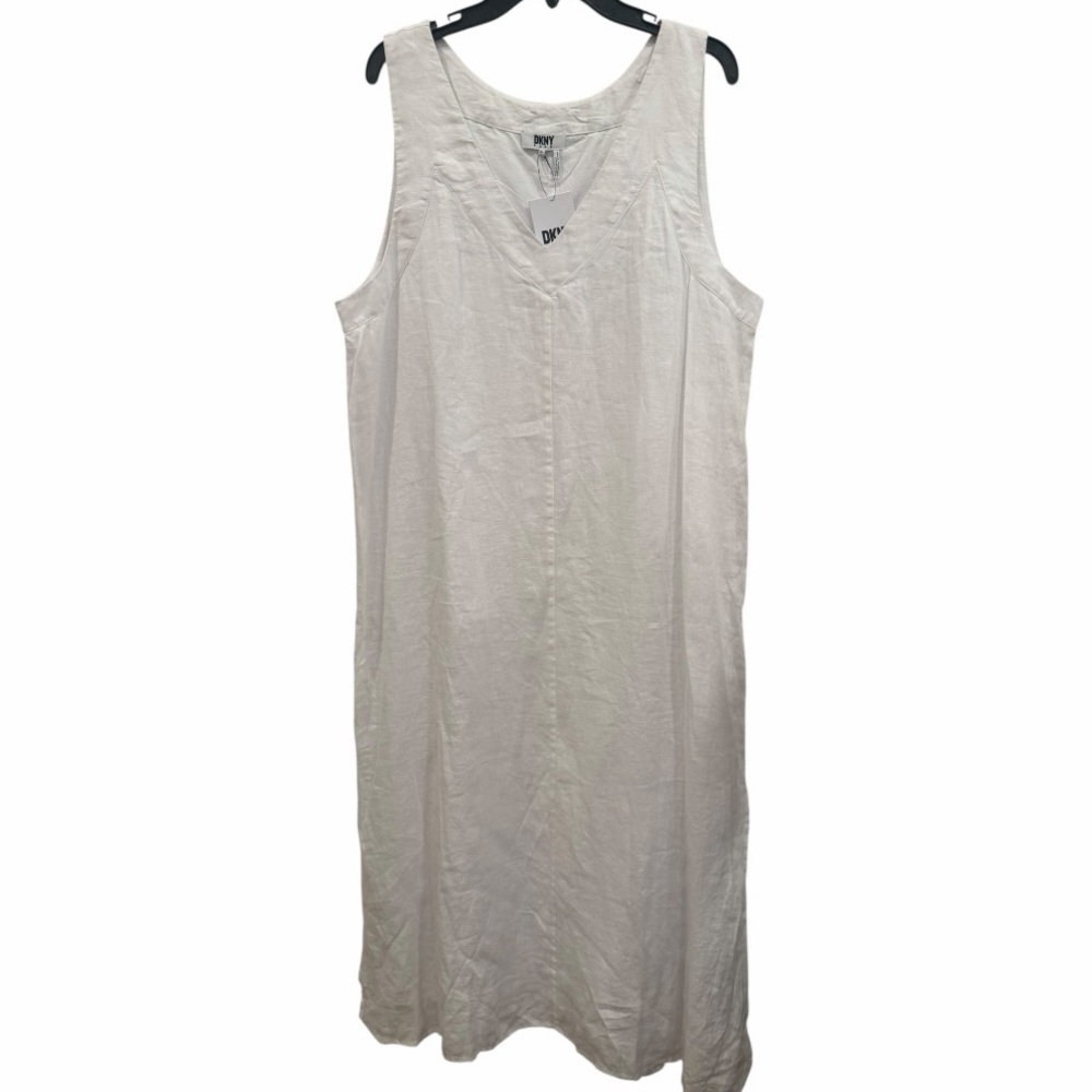 DKNY Pure White V-Neck Linen Maxi Dress size XL NWT - Picture 4 of 9
